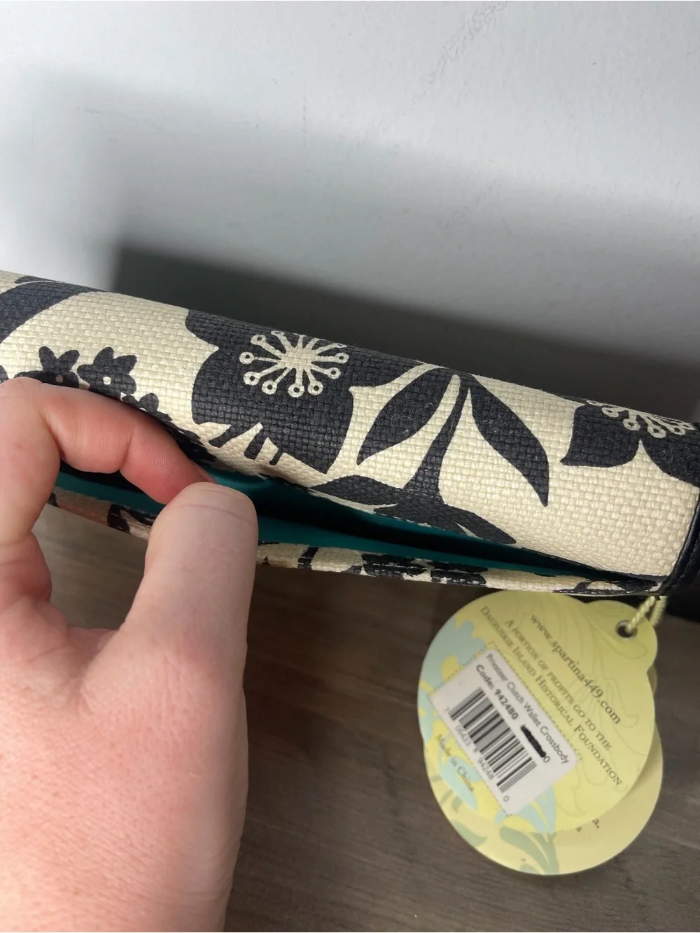 Spartina 449 snap wallet large floral linen leather black new